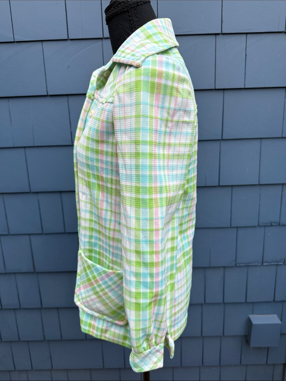 Vintage Pastel Plaid Top, shirt Coat in Green, Blue & Pink medium James Kenrob - Picture 7 of 10